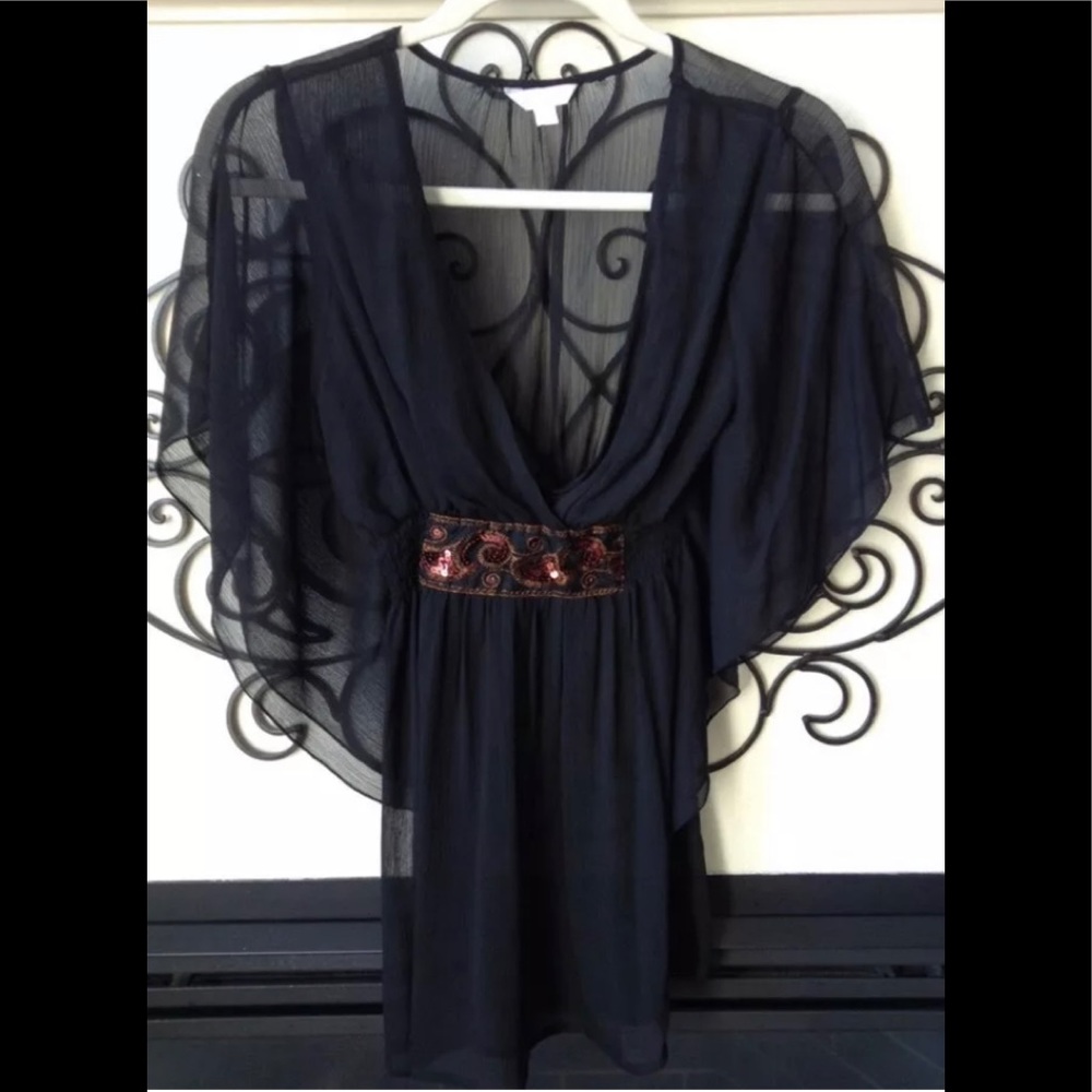 harlow zee black semi sheer blouse xs embellshed